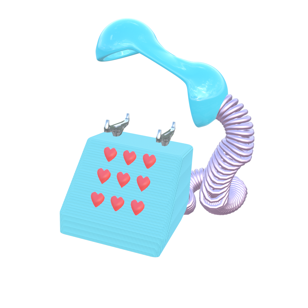 a picture of an presmartphone telephone which i built in a 3D software. the phone has a spiraly cord and haertshaped bottons